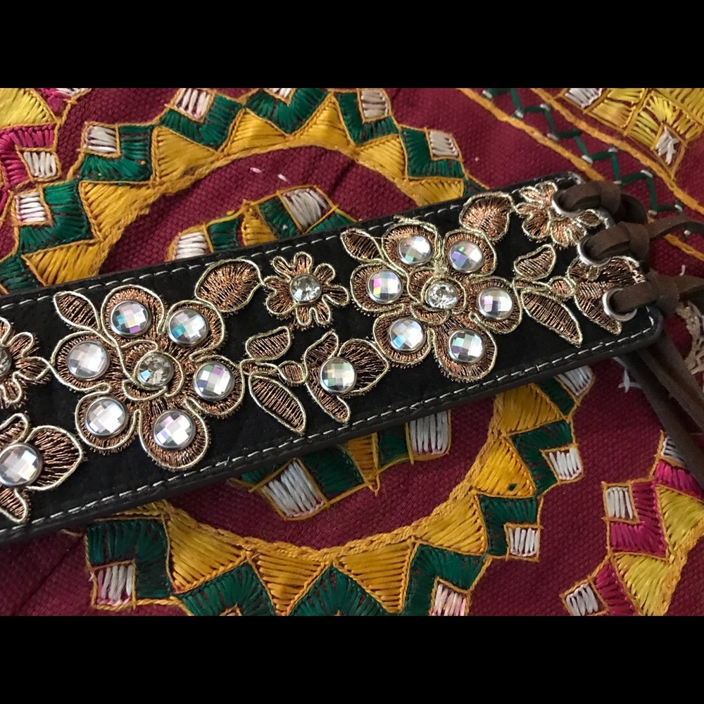 NEW- Genuine Leather embellished belt with  frills